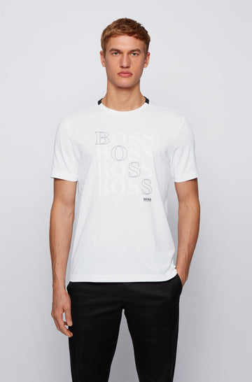 Βαμβακερό μπλουζάκι ΛΕΥΚΟ με λογότυπο BOSS φυσικής χρήσης Bionic®