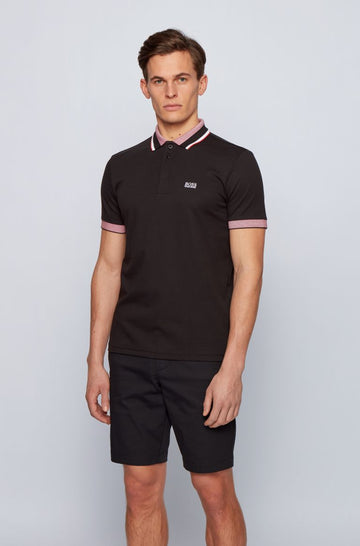 Βαμβακερό μπλουζάκι BOSS με λογότυπο με τρεις χρωματιστές ρίγες