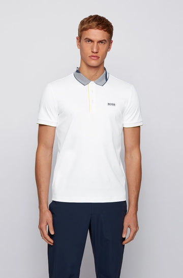 Βαμβακερή μπλούζα POLO λευκή με μοτίβο στον γιακά