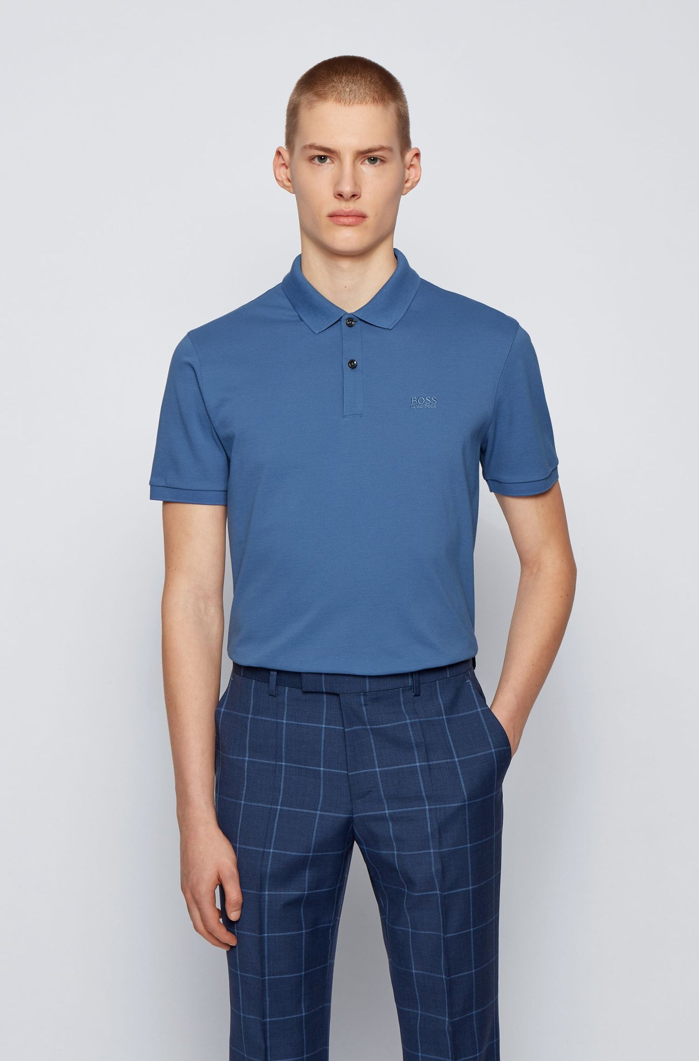 Βαμβακερό πικέ μπλουζάκι BOSS POLO Ανοιχτό Μπλε