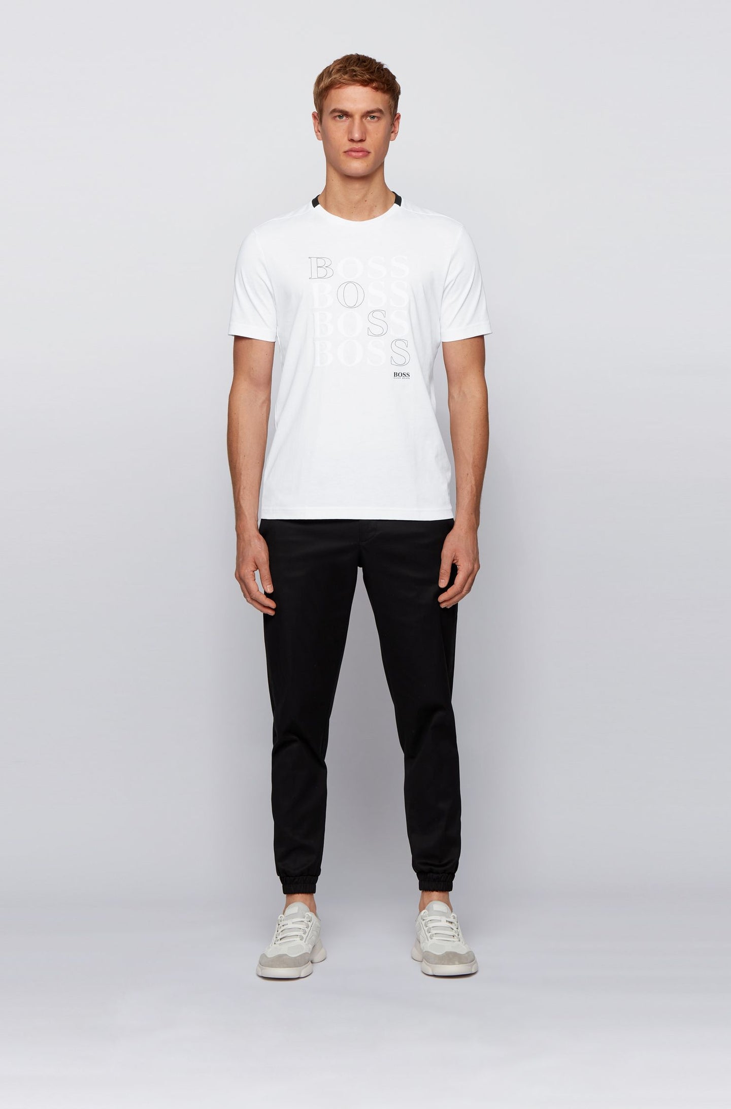 Βαμβακερό μπλουζάκι ΛΕΥΚΟ με λογότυπο BOSS φυσικής χρήσης Bionic®