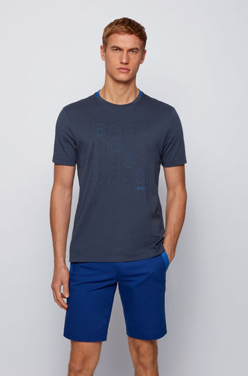 Βαμβακερό μπλουζάκι ΣΚΟΥΡΟ ΜΠΛΕ με λογότυπο BOSS φυσικής χρήσης Bionic®