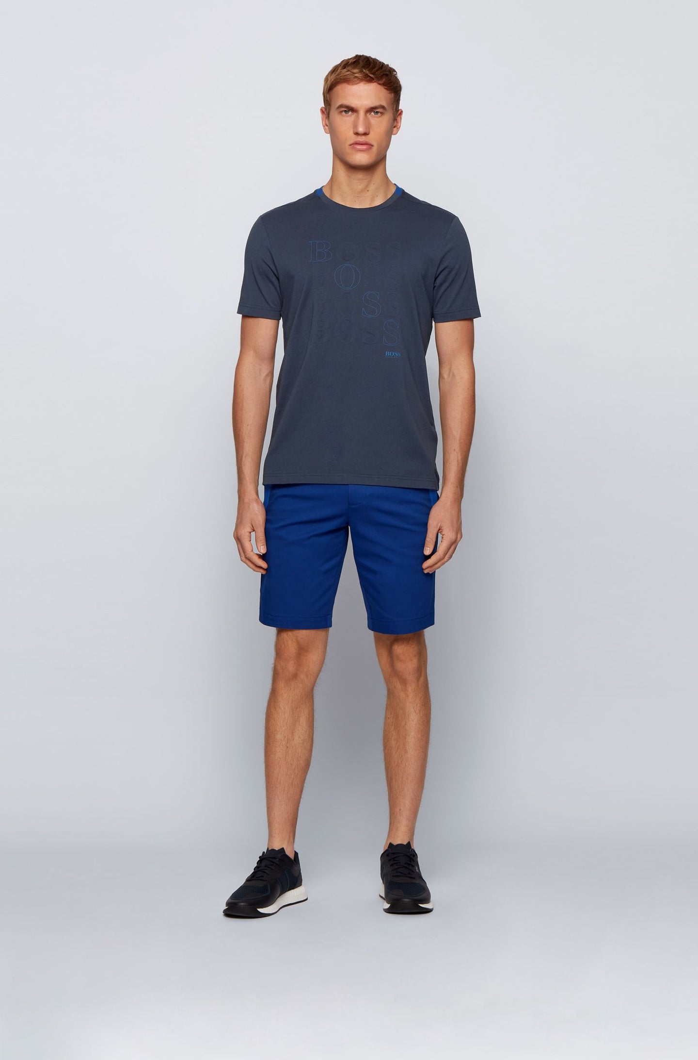 Βαμβακερό μπλουζάκι ΣΚΟΥΡΟ ΜΠΛΕ με λογότυπο BOSS φυσικής χρήσης Bionic®