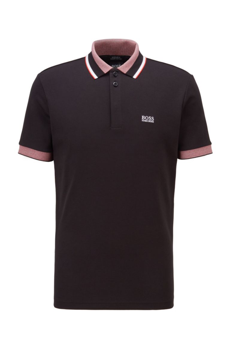 Βαμβακερό μπλουζάκι BOSS με λογότυπο με τρεις χρωματιστές ρίγες