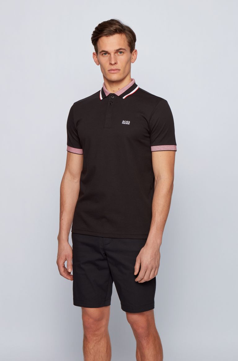 Βαμβακερό μπλουζάκι BOSS με λογότυπο με τρεις χρωματιστές ρίγες