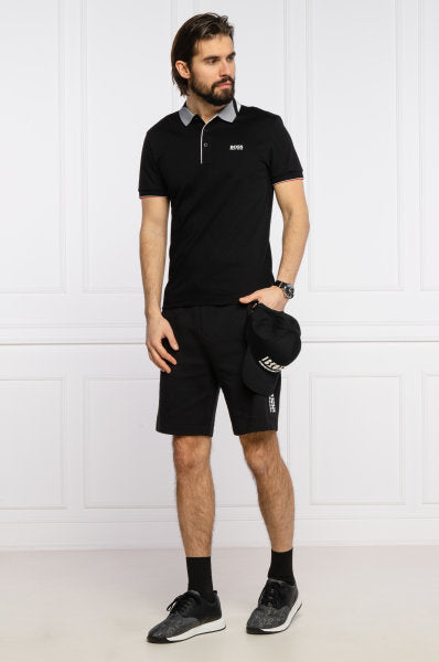 Βαμβακερή μπλούζα POLO μαύρη με μοτίβο στον γιακά