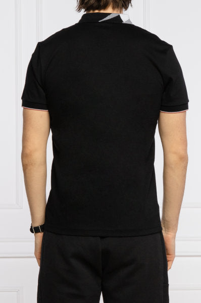 Βαμβακερή μπλούζα POLO μαύρη με μοτίβο στον γιακά