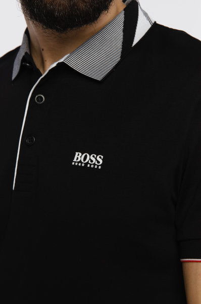 Βαμβακερή μπλούζα POLO μαύρη με μοτίβο στον γιακά