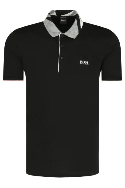 Βαμβακερή μπλούζα POLO μαύρη με μοτίβο στον γιακά