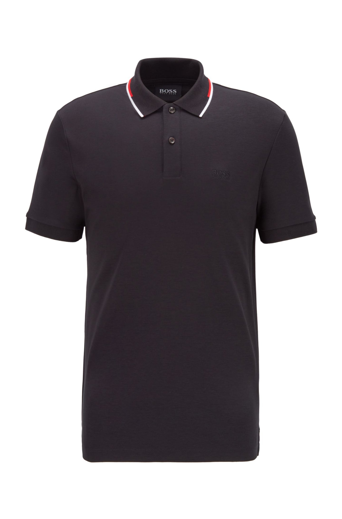 Βαμβακερό μπλουζάκι BOSS με ριγέ γιακά, Μαύρο